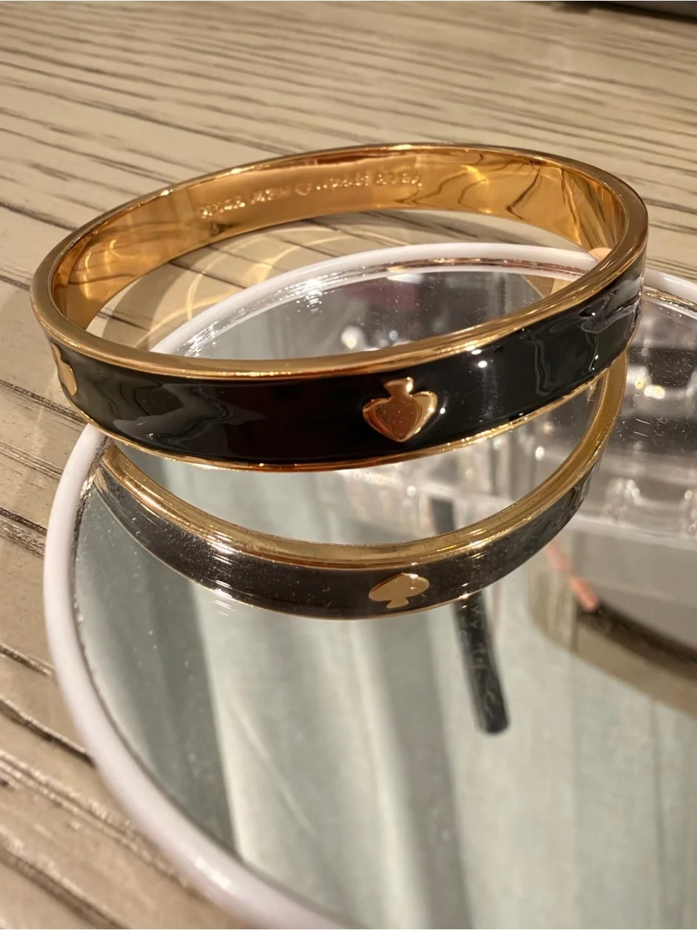 kate spade Gold-Tone Bangle with Black Enamel Spade Accents